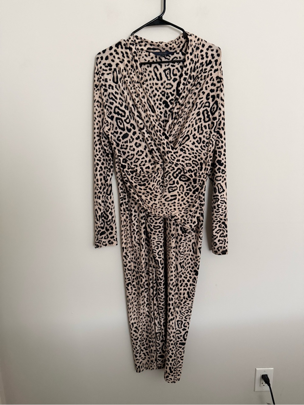 Rachel Roy XL Leopard Print Ruched Midi Dress Long Sleeve Bodycon - Picture 5 of 10